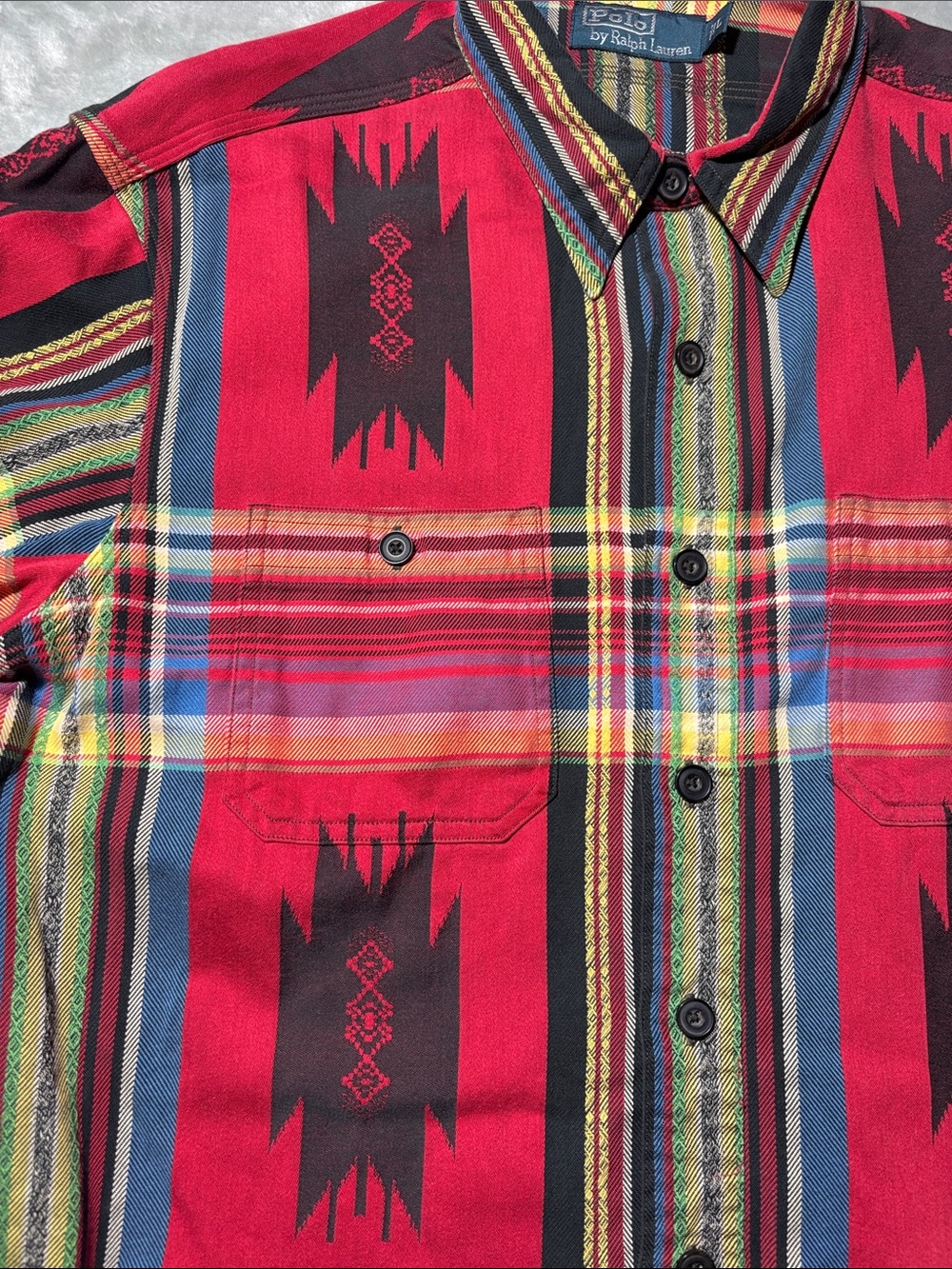 Polo Ralph Lauren Mens L Red Southwestern Indian Beacon Blanket Shirt Aztec - Picture 7 of 13